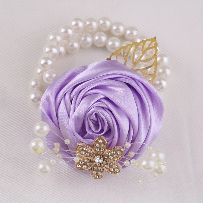 Rose Roll Wrist Flower Corsage Golden Leaf Bridal Bridesmaid Wrist Flower Wedding Party Bridesmaid Sisterhood Hand Flower