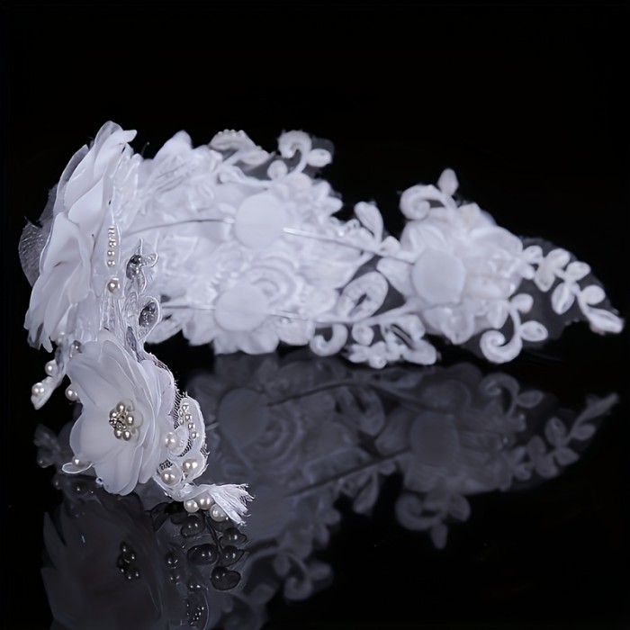 Bridal Pearl Rhinestone Headband, Handcrafted Floral Hair Accessory, Imitation Pearl Party Style, White Plant Design, Wedding Celebration Hair Decor