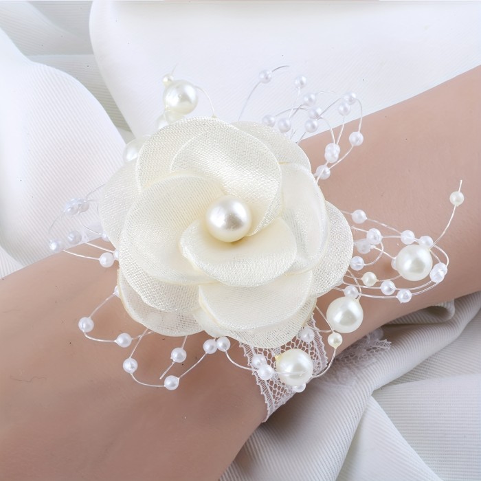 Elegant Romantic White Rose & Embellished Wrist Corsage