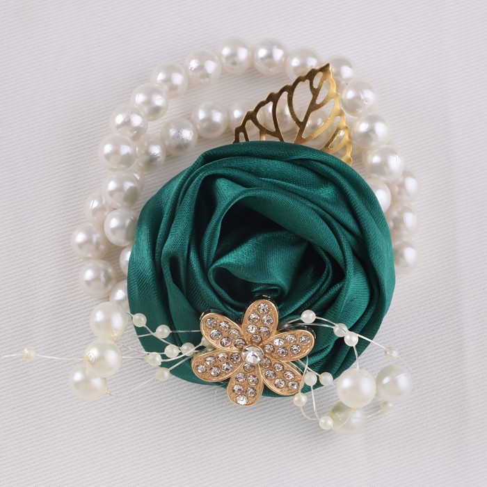 Rose Roll Wrist Flower Corsage Golden Leaf Bridal Bridesmaid Wrist Flower Wedding Party Bridesmaid Sisterhood Hand Flower