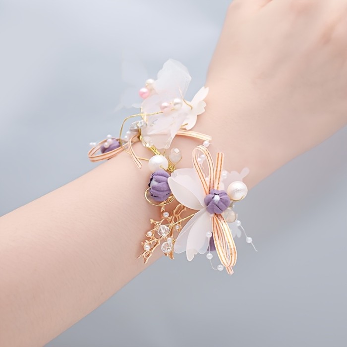 Handmade Flower Butterfly Wrist Wreath Bracelet Accessories
