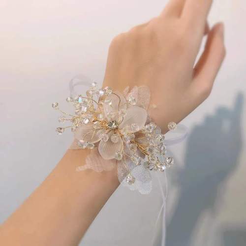 Elegant Baroque Bridal Wrist Corsages with Pearls & Crystals - Golden-Toned Floral Bracelets for Bridesmaids & Wedding Party