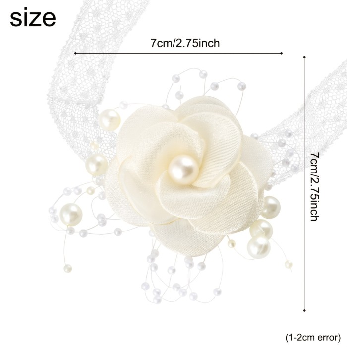 Elegant Romantic White Rose & Embellished Wrist Corsage