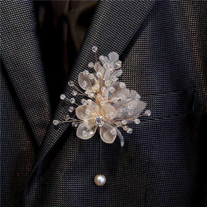 Bridal Wrist Flower Wedding Bracelet - Sheer Tulle with Bead Accents, Elegant Bridal & Bridesmaid Jewelry for Wedding Party, Formal Events, Dinner Decorations