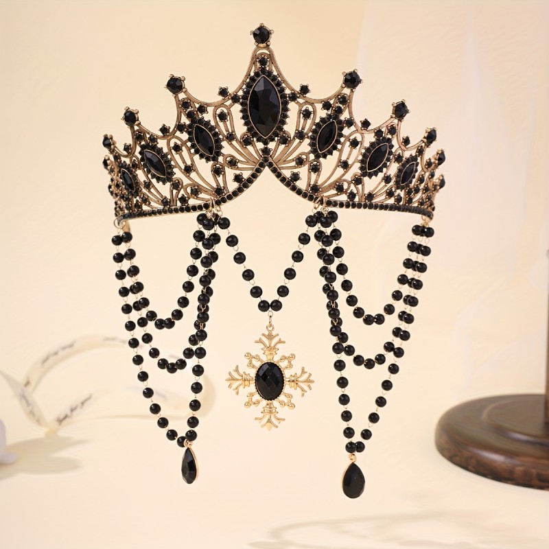 Baroque Vintage Faux Tassel Princess Queen Crown Halloween Day of the Dead Party Headpiece
