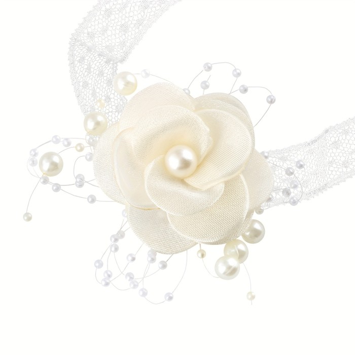 Elegant Romantic White Rose & Embellished Wrist Corsage