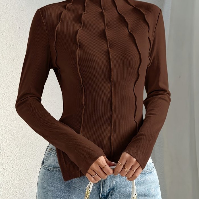Women'S Casual Top Long Sleeve Ribbed T-Shirt