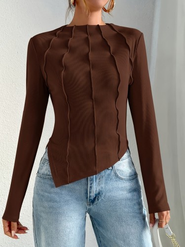 Women'S Casual Top Long Sleeve Ribbed T-Shirt