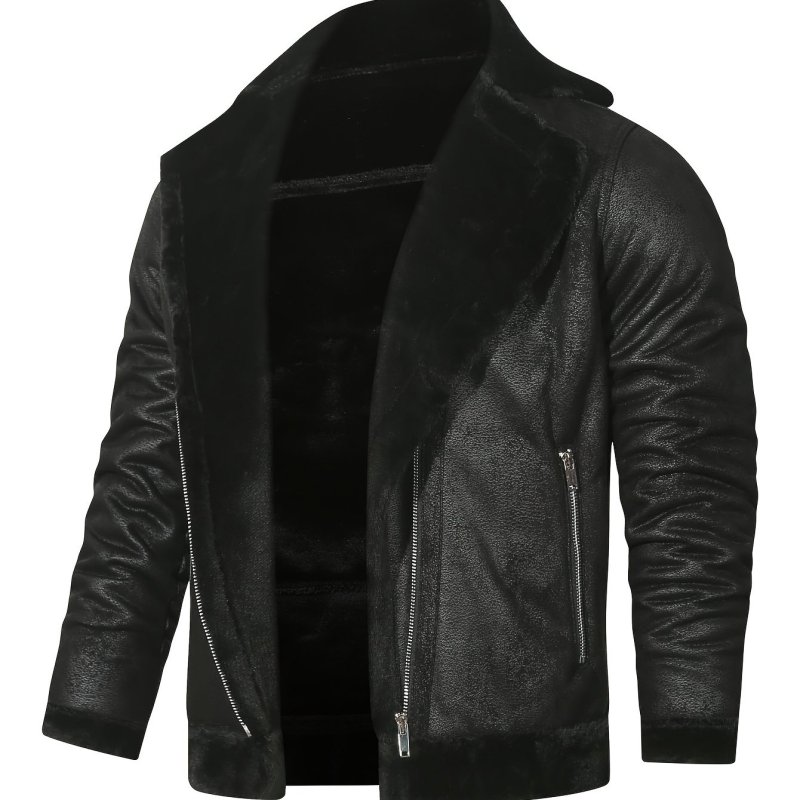 Men's Slim Fit Jacket with Faux Fur Trim - Casual Brown Zip-Up Coat, Long Sleeve, Polyester Blend for Casual Attire