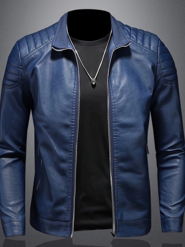 Men'S Trendy Casual Elegant Stand Collar Zipper Front Long Sleeves Jacket