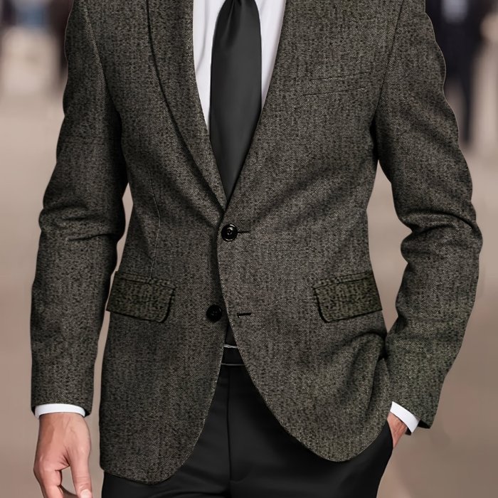 Elegant Solid Color Notch Lapel Men's Business Casual Blazer
