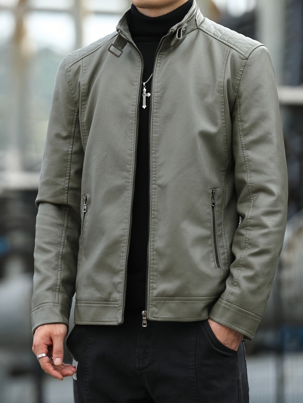 Men'S Autumn And Winter Faux Leather Jacket, New Trendy Korean-Style Slim Fit Motorcycle Coat Model 8883.