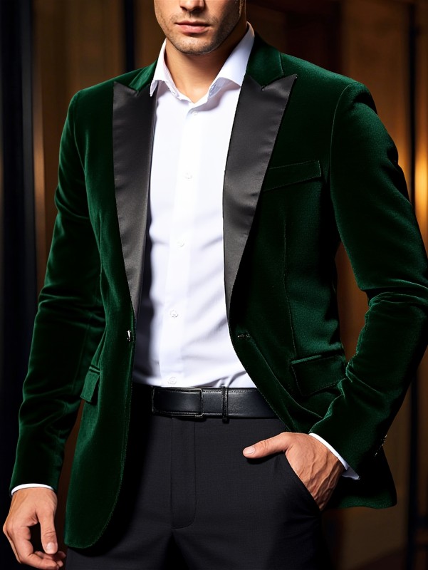 Men's Emerald Green Velvet Blazer Slim Fit Formal Wedding & Special Occasion Coat Jacket