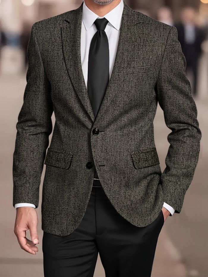 Elegant Solid Color Notch Lapel Men's Business Casual Blazer