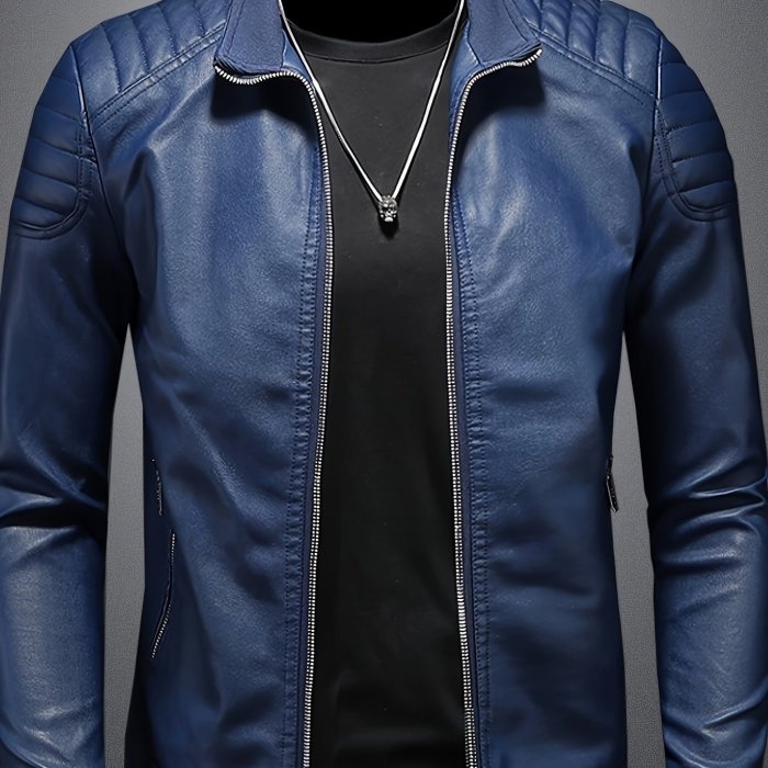 Men'S Trendy Casual Elegant Stand Collar Zipper Front Long Sleeves Jacket