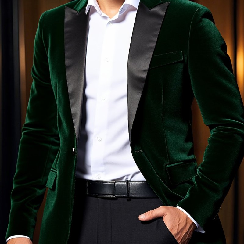 Men's Emerald Green Velvet Blazer Slim Fit Formal Wedding & Special Occasion Coat Jacket