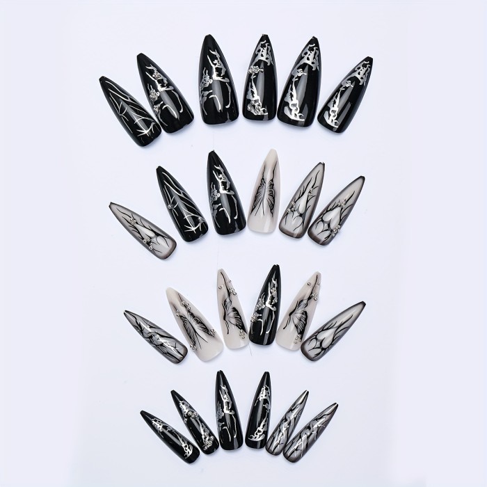 A Set Of 24 Almond-shaped Press-on Nails With Color Collision Design