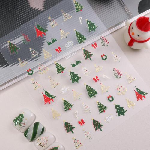 Self-Adhesive Glossy PVC Christmas Nail Stickers with Glitter