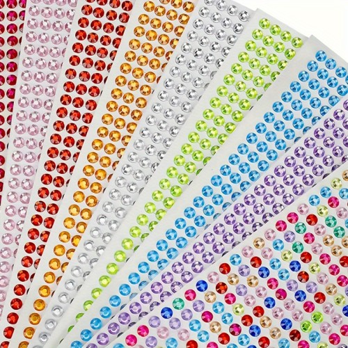 640pcs\u002Fpack 5mm Rhinestone Stickers, Gemstone Stickers, Self-adhesive Jewelry Stickers, Crafts Sparkling Rhinestone Stickers, Eye Makeup Decoration, Eyes, Nails, Acrylic Rhinestone Stickers In Various Styles