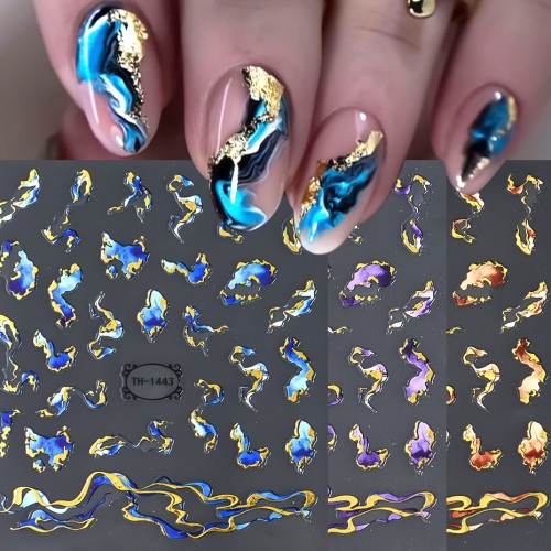 3D Marble Blue Wave Smoke Design Nail Art Stickers