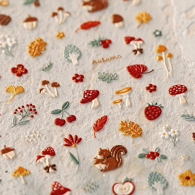 Self-Adhesive Fall Leaves Mushrooms Flowers Autumn Nail Art Stickers