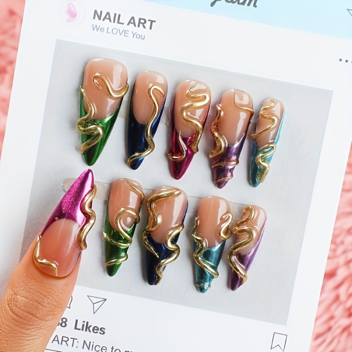 10pcs Handmade  Almond Shape Medium Length Press On Nails Long Almond Designs