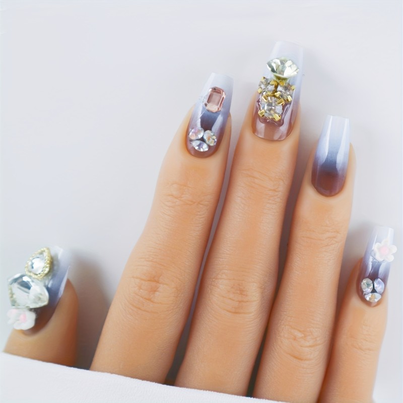 24pcs Handmade Glossy Medium Long Ballet Fake Summer Nails