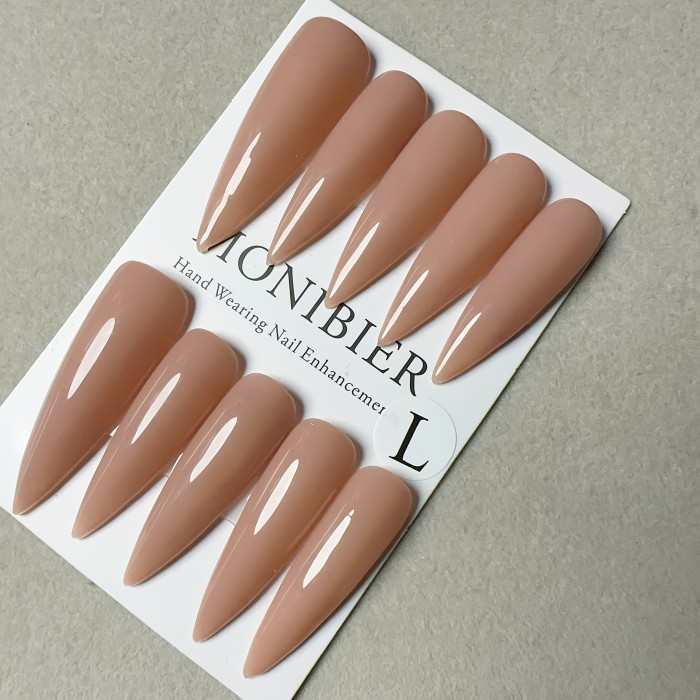 Ten-pack of handmade wearable nails solid color nude color Women's full coverage nail stickers reusable almond tip ultra-long style manicure nail stickers