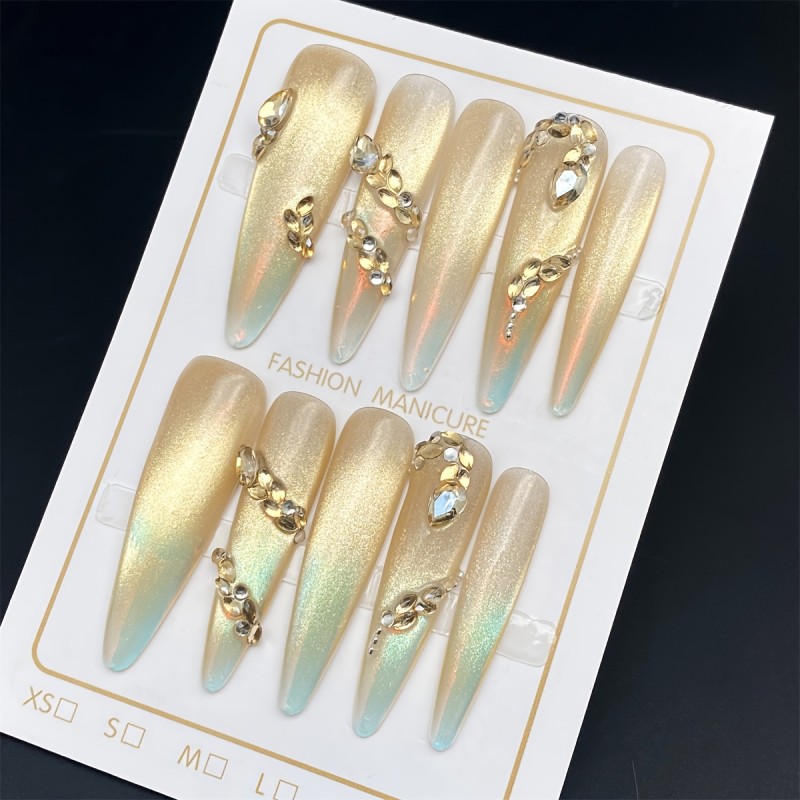10pcs Handmade Glitter Snake-Shaped Gradient Cat Eye Nails