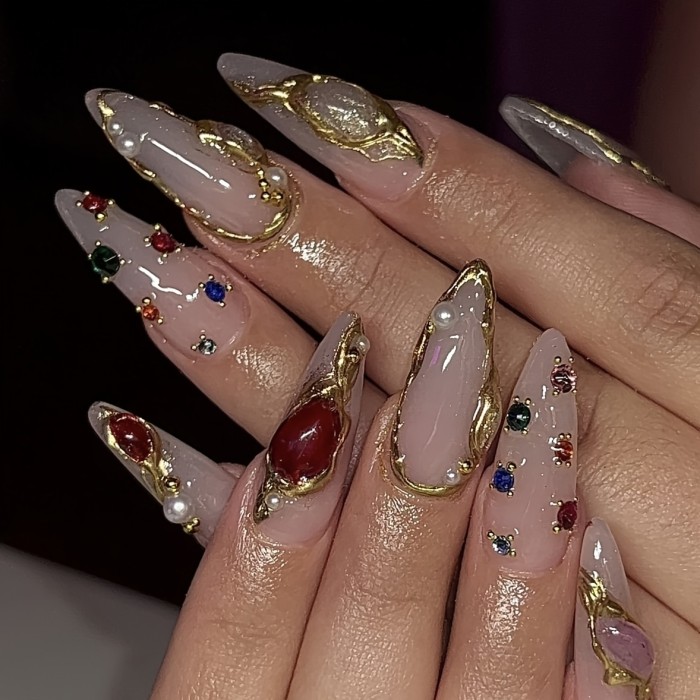 Ten Pieces of Hand-Made Wearable Nails for Women, Full Coverage Nail Stickers