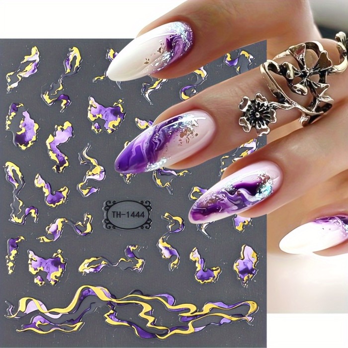 3D Marble Blue Wave Smoke Design Nail Art Stickers