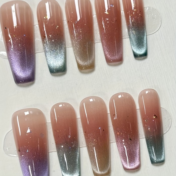 10pcs Pastel Cat Eye Gradient Smile Colorful Manicure Nail Art Design