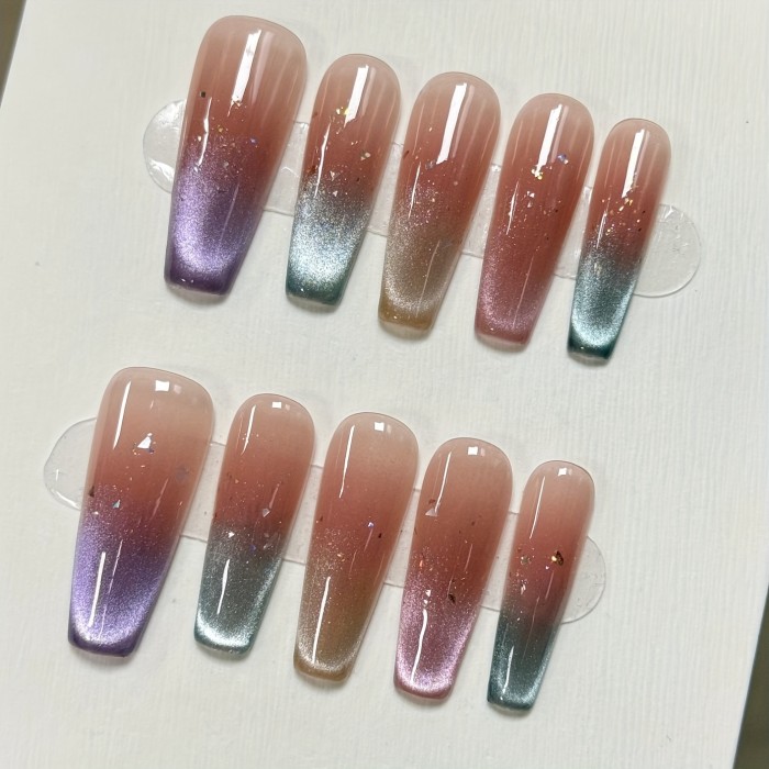 10pcs Pastel Cat Eye Gradient Smile Colorful Manicure Nail Art Design