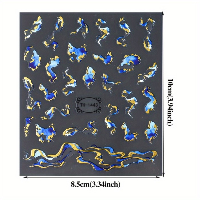 3D Marble Blue Wave Smoke Design Nail Art Stickers