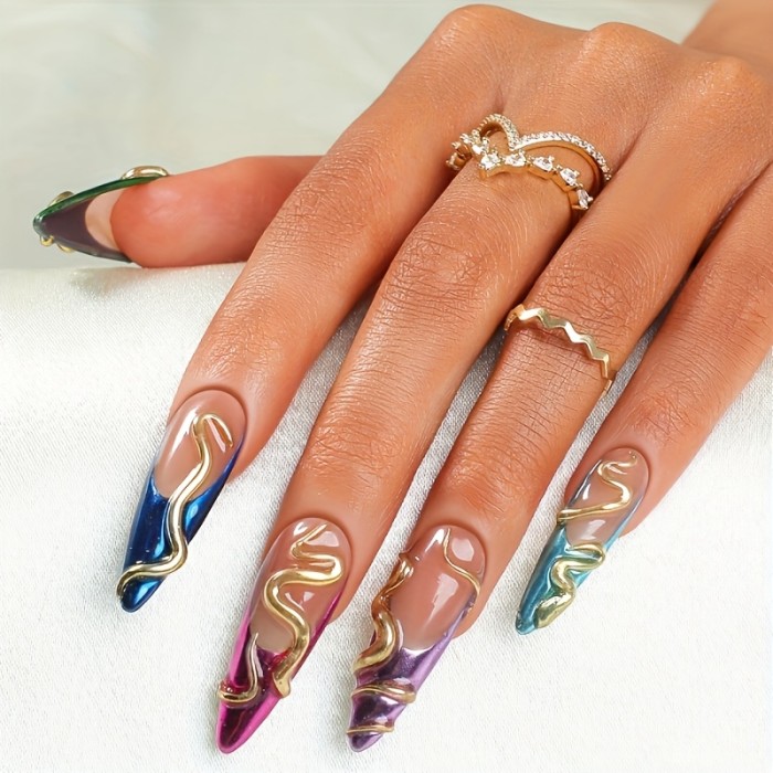 10pcs Handmade  Almond Shape Medium Length Press On Nails Long Almond Designs