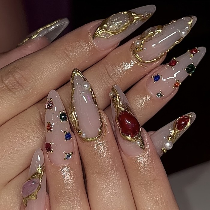 Ten Pieces of Hand-Made Wearable Nails for Women, Full Coverage Nail Stickers