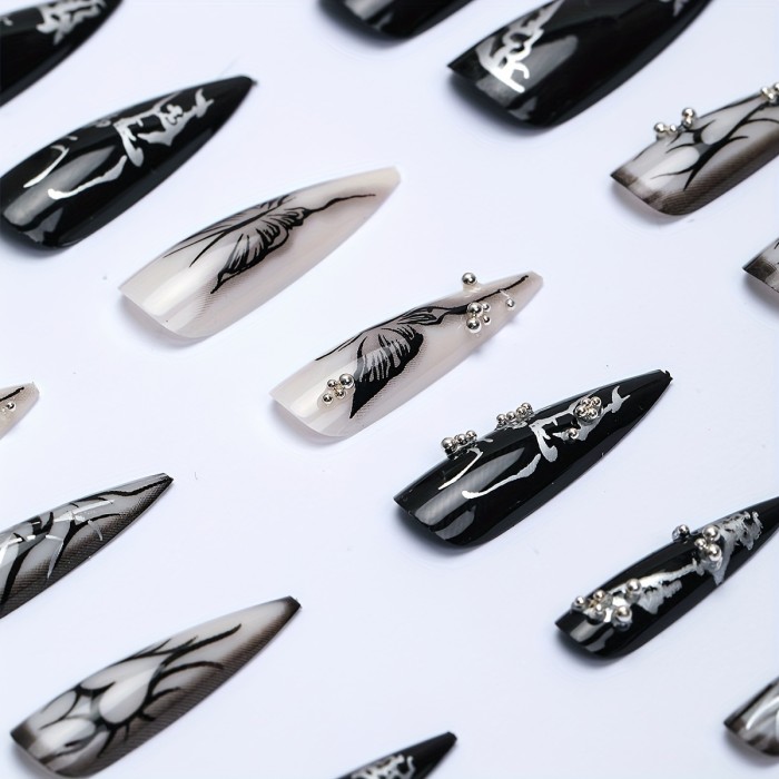 A Set Of 24 Almond-shaped Press-on Nails With Color Collision Design