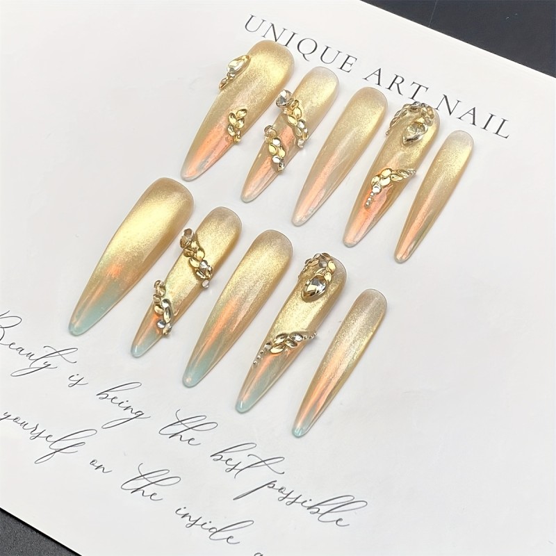 10pcs Handmade Glitter Snake-Shaped Gradient Cat Eye Nails