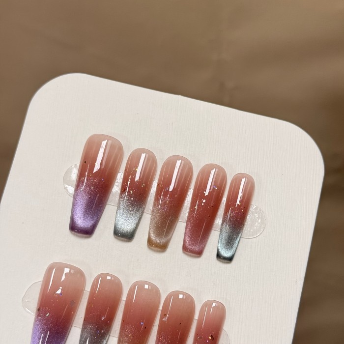 10pcs Pastel Cat Eye Gradient Smile Colorful Manicure Nail Art Design
