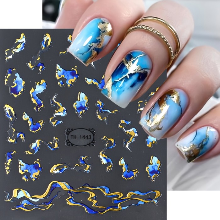 3D Marble Blue Wave Smoke Design Nail Art Stickers