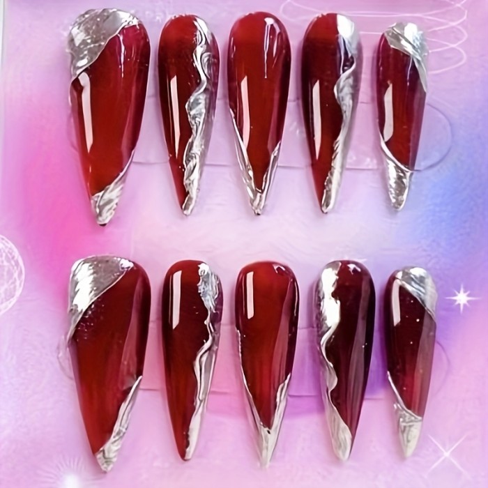 Ten Pieces of Pure Handmade Wearable Nails for Women, Full Coverage Nail Stickers