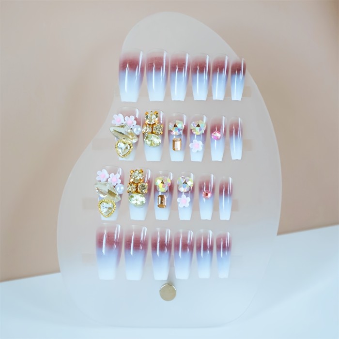 24pcs Handmade Glossy Medium Long Ballet Fake Summer Nails