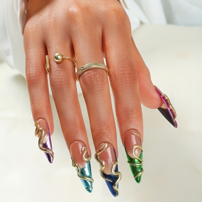 10pcs Handmade  Almond Shape Medium Length Press On Nails Long Almond Designs