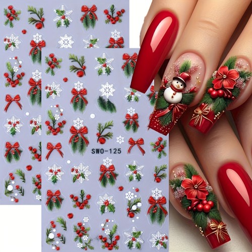 2pcs Christmas Nail Stickers - Self-Adhesive Winter manicure decorations with Red & Green Holiday Designs