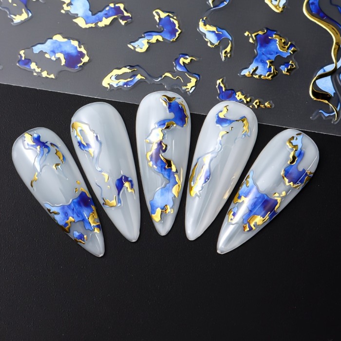 3D Marble Blue Wave Smoke Design Nail Art Stickers