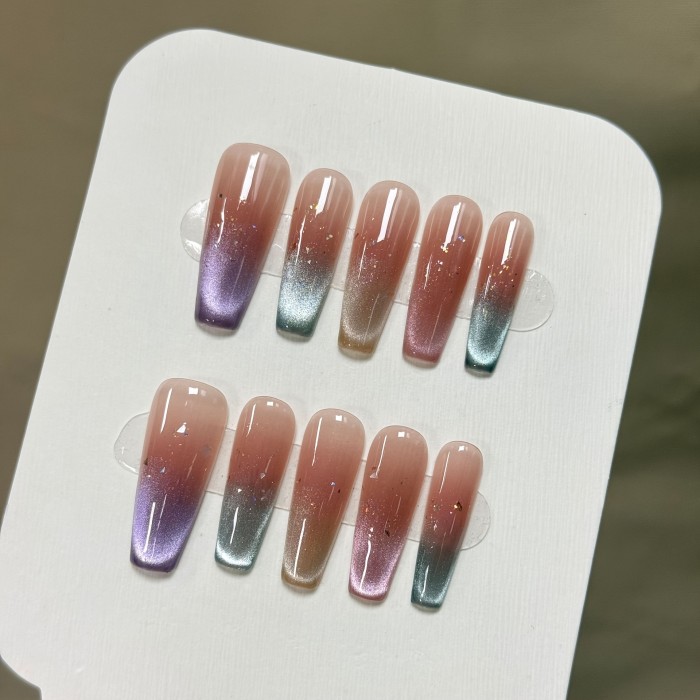 10pcs Pastel Cat Eye Gradient Smile Colorful Manicure Nail Art Design