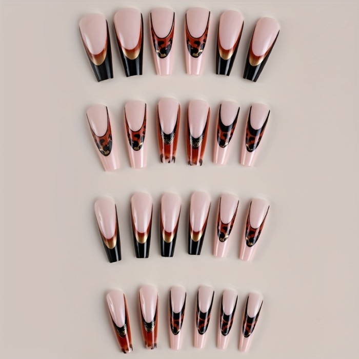 24pcs French Leopard Print Long Ballet Nail Press-On Nails