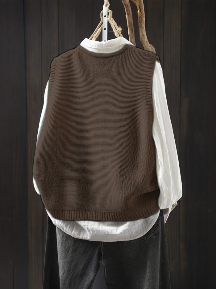 Sleeveless Lace-Trimmed  V-Neck Button-Front Cardigan Vest Sweater