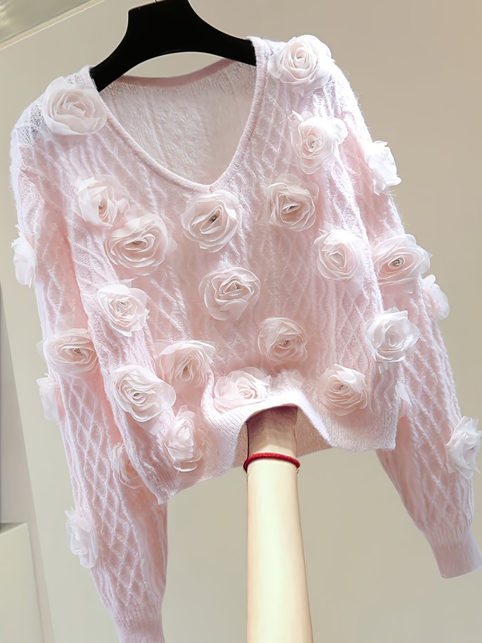 Plus Large Women'S Casual V-Neck Rhombus Sweater