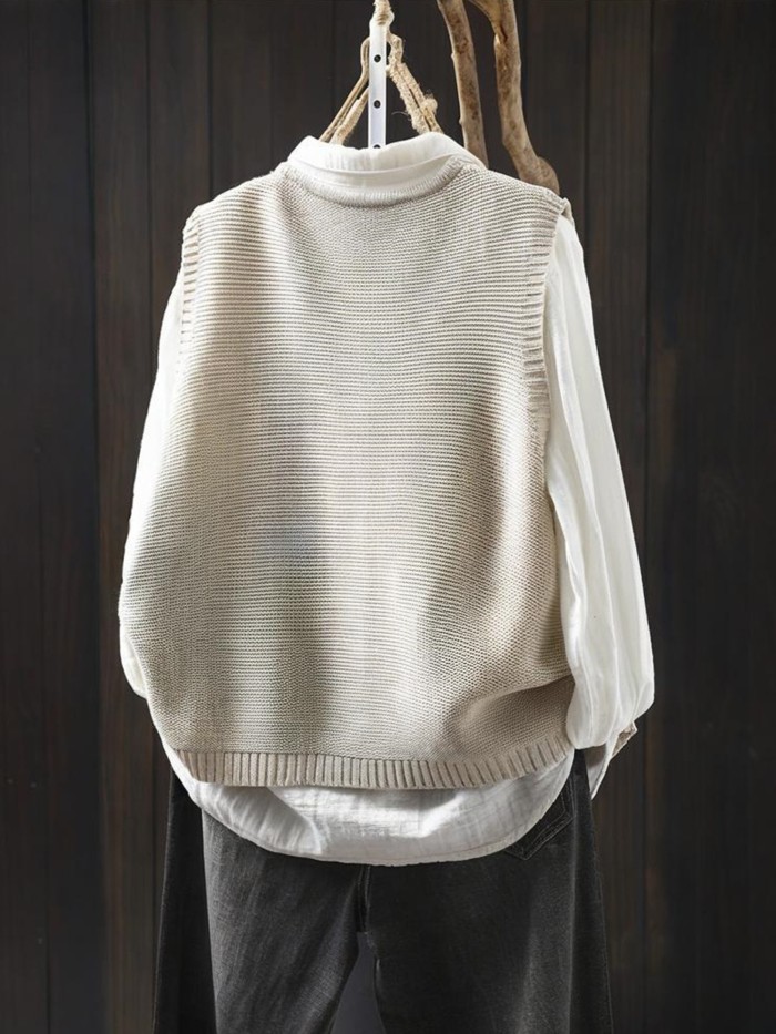 Sleeveless Lace-Trimmed  V-Neck Button-Front Cardigan Vest Sweater
